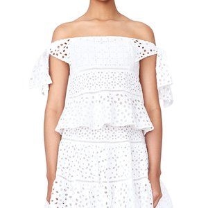Rebecca Taylor White Amora Off Shoulder Eyelet Top Size 0